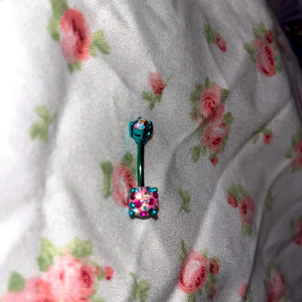 Belly button ring multicolored gemstones